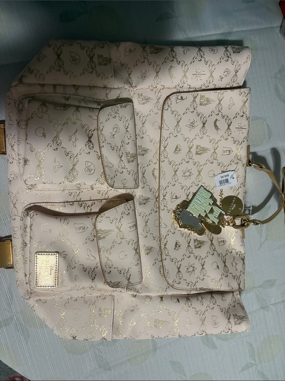 B&BW’s Disney Princess Cream Patterned Women's Backpack with Gold Hardware